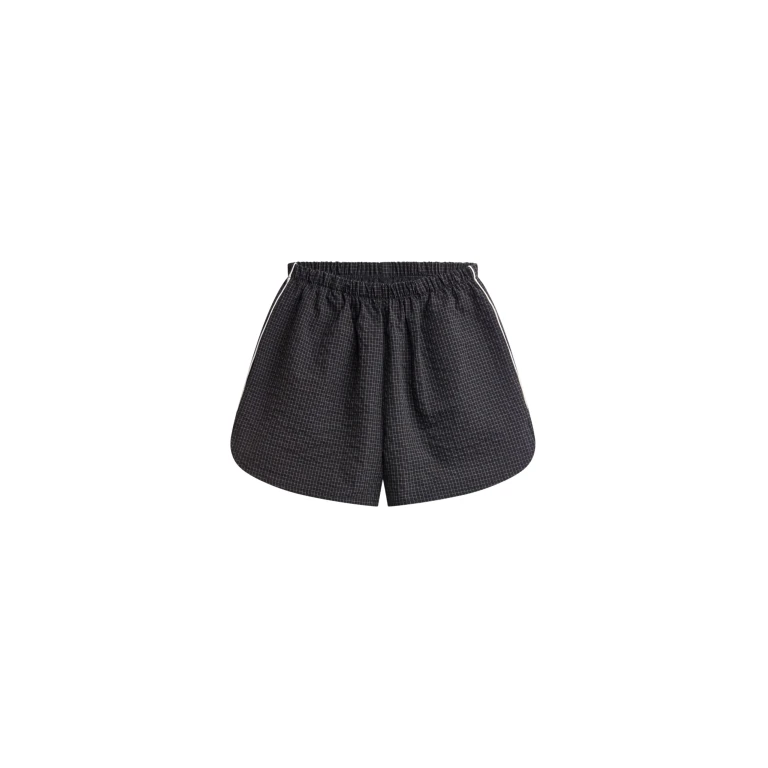 The Frankie Shop Arizona Seersucker Track Shorts - Checked Black - Oversized Minimalist Shorts in Multicolour - Shop at Luxury Shoes 