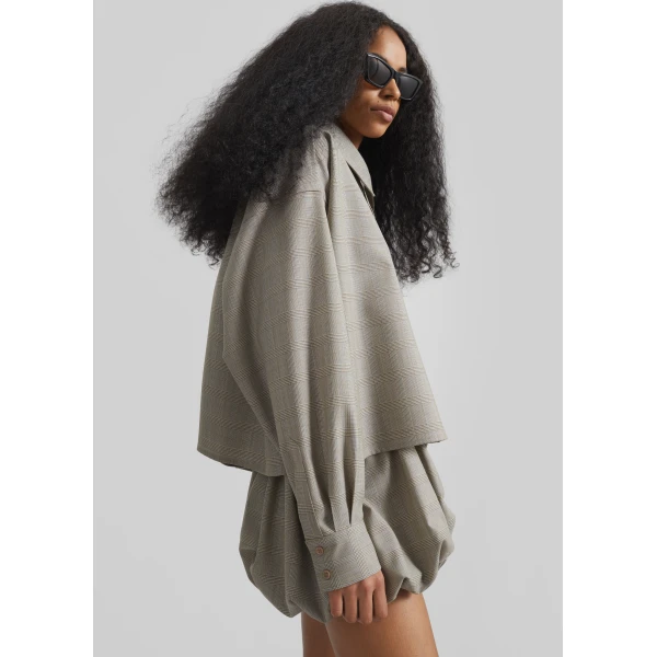 The Frankie Shop Arlen Boxy Shirt - Beige Glen Plaid - Oversized Minimalist Tops in Multicolour - Shop at Luxury Shoes 