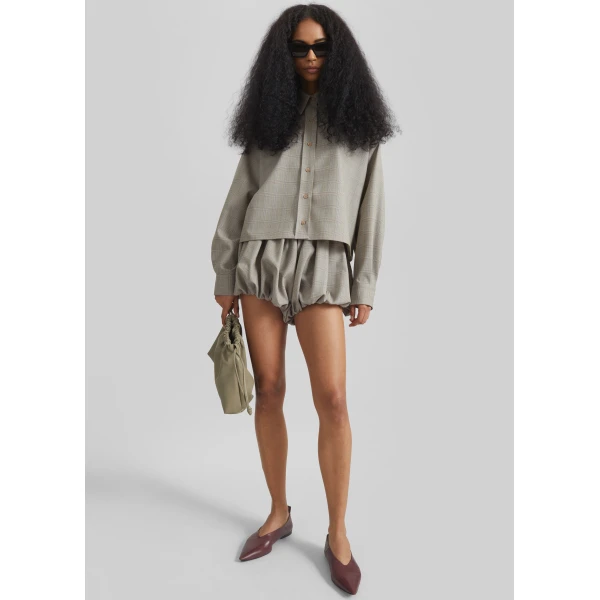 The Frankie Shop Arlen Boxy Shirt - Beige Glen Plaid - Oversized Minimalist Tops in Multicolour - Shop at Luxury Shoes 