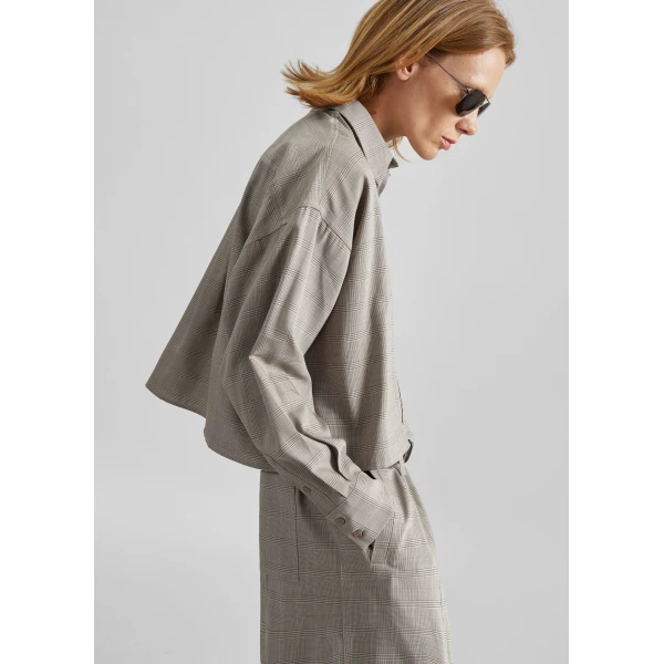 The Frankie Shop Arlen Boxy Shirt - Beige Glen Plaid - Oversized Minimalist Tops in Multicolour - Shop at Luxury Shoes 