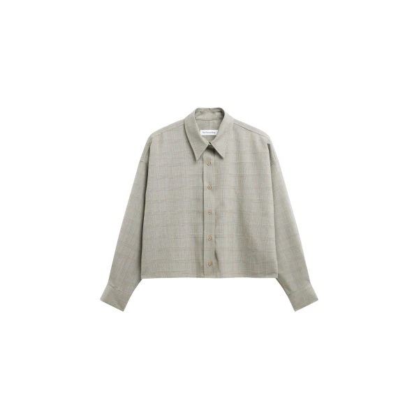 The Frankie Shop Arlen Boxy Shirt - Beige Glen Plaid - Oversized Minimalist Tops in Multicolour - Shop at Luxury Shoes 