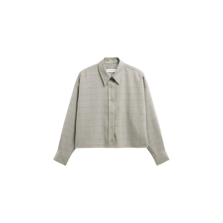 The Frankie Shop Arlen Boxy Shirt - Beige Glen Plaid - Oversized Minimalist Tops in Multicolour - Shop at Luxury Shoes 