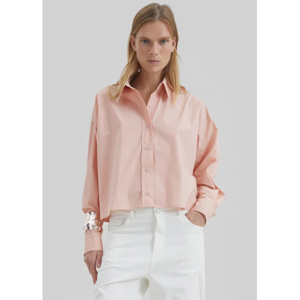 The Frankie Shop Arlen Cotton Boxy Shirt - Faded Pink - Oversized Minimalist Tops in Pink - Shop at Luxury Shoes 