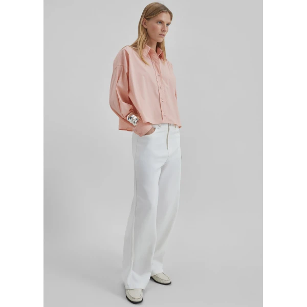 The Frankie Shop Arlen Cotton Boxy Shirt - Faded Pink - Oversized Minimalist Tops in Pink - Shop at Luxury Shoes 