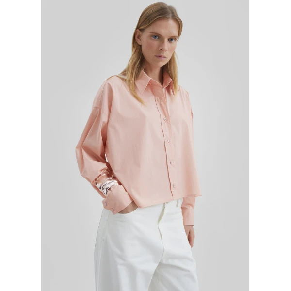 The Frankie Shop Arlen Cotton Boxy Shirt - Faded Pink - Oversized Minimalist Tops in Pink - Shop at Luxury Shoes 