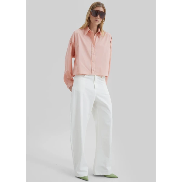 The Frankie Shop Arlen Cotton Boxy Shirt - Faded Pink - Oversized Minimalist Tops in Pink - Shop at Luxury Shoes 