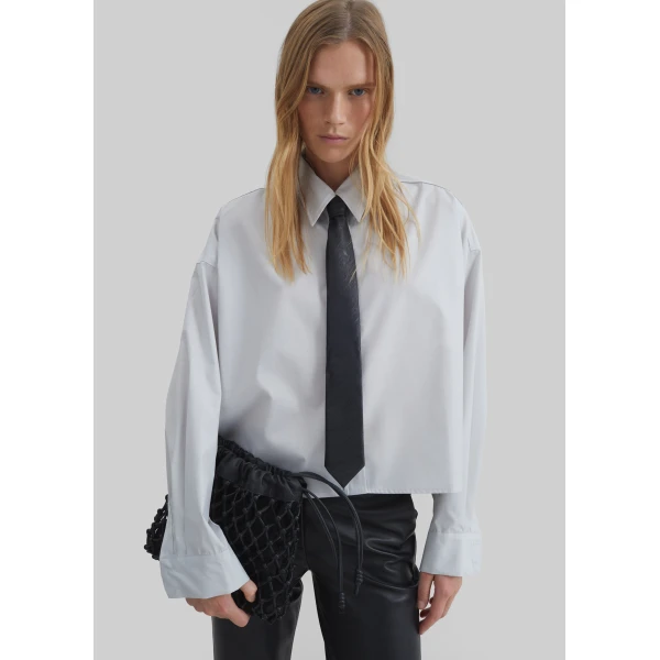The Frankie Shop Arlen Cotton Boxy Shirt – Slate Grey, view 2