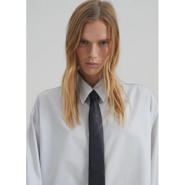 The Frankie Shop Arlen Cotton Boxy Shirt – Slate Grey, view 4