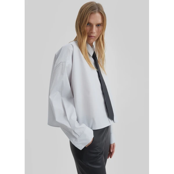The Frankie Shop Arlen Cotton Boxy Shirt – Slate Grey, view 5
