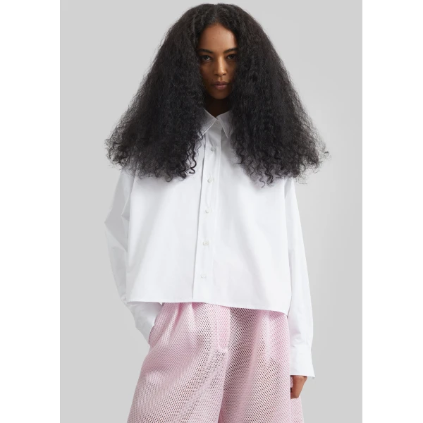 The Frankie Shop Arlen Cotton Boxy Shirt - White - Oversized Minimalist Tops in White - Shop at Luxury Shoes 