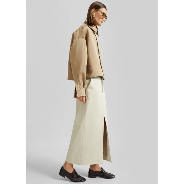 The Frankie Shop Arlen Satin Boxy Shirt - Beige - Oversized Minimalist Tops in Beige - Shop at Luxury Shoes 