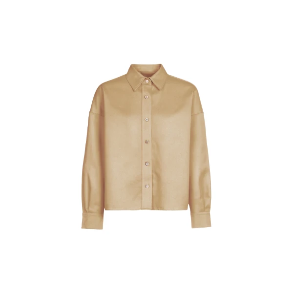 The Frankie Shop Arlen Satin Boxy Shirt - Beige - Oversized Minimalist Tops in Beige - Shop at Luxury Shoes 
