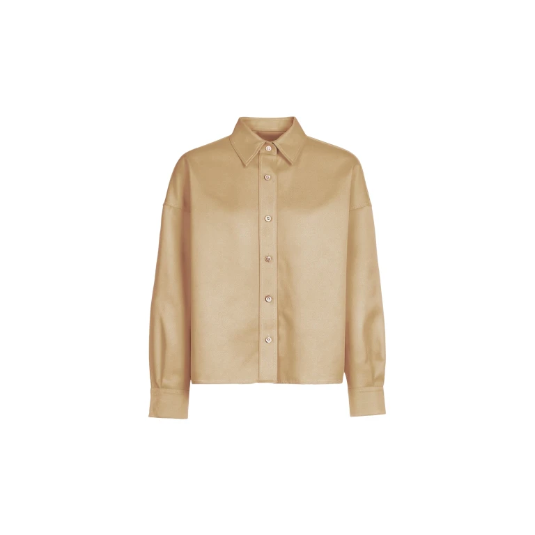 The Frankie Shop Arlen Satin Boxy Shirt - Beige - Oversized Minimalist Tops in Beige - Shop at Luxury Shoes 