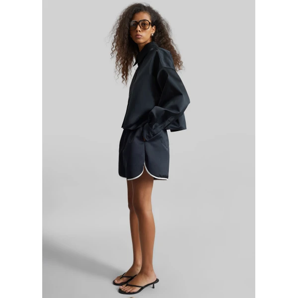 The Frankie Shop Arlen Satin Boxy Shirt - Black - Oversized Minimalist Tops in Black - Shop at Luxury Shoes 