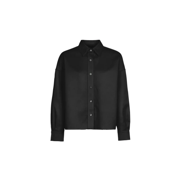 The Frankie Shop Arlen Satin Boxy Shirt - Black - Oversized Minimalist Tops in Black - Shop at Luxury Shoes 
