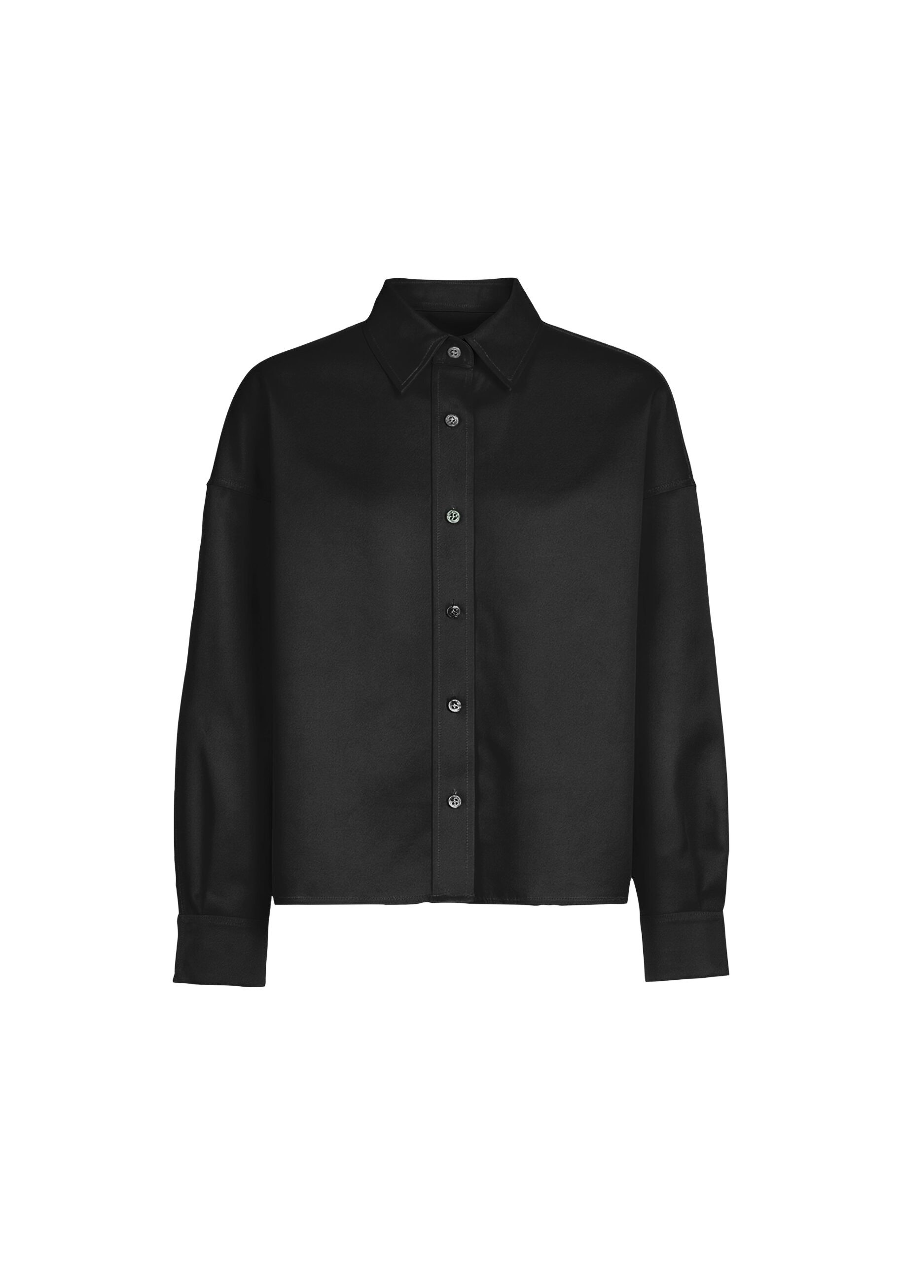 The Frankie Shop Arlen Satin Boxy Shirt - Black - Oversized Minimalist Tops in Black - Shop at Luxury Shoes 