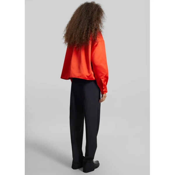 The Frankie Shop Arlen Satin Boxy Shirt - Coral Red - Oversized Minimalist Tops in Orange - Shop at Luxury Shoes 