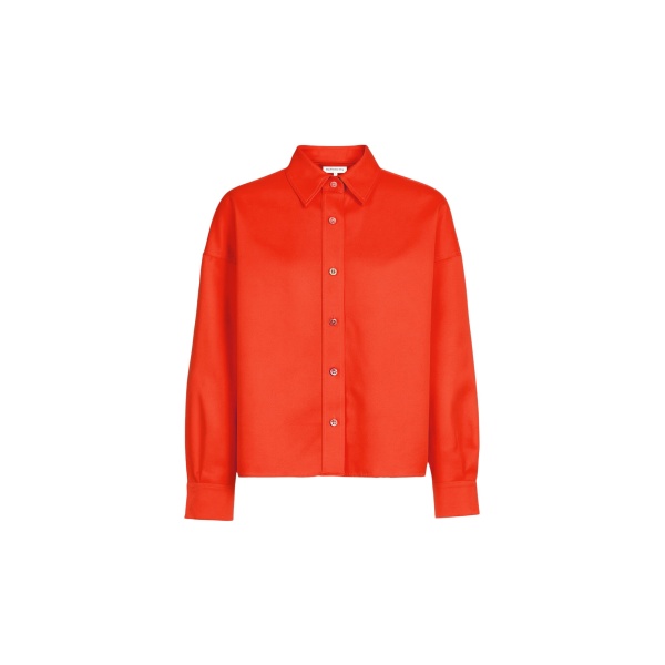 The Frankie Shop Arlen Satin Boxy Shirt - Coral Red - Oversized Minimalist Tops in Orange - Shop at Luxury Shoes 