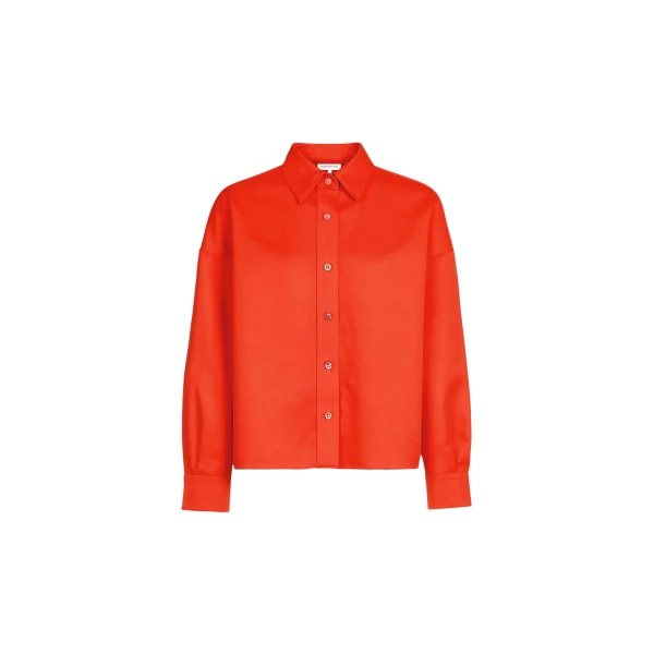 The Frankie Shop Arlen Satin Boxy Shirt - Coral Red - Oversized Minimalist Tops in Orange - Shop at Luxury Shoes 