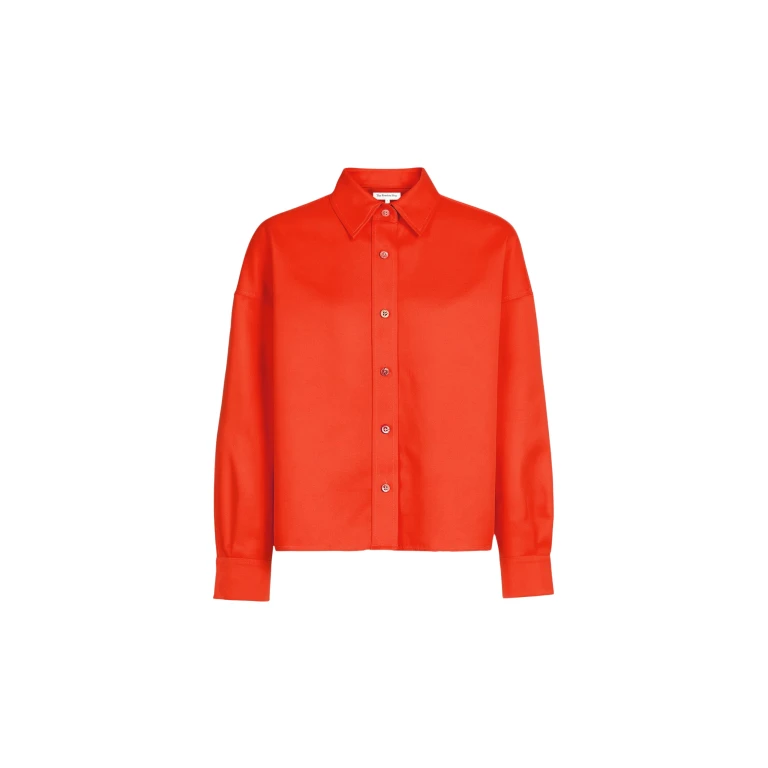 The Frankie Shop Arlen Satin Boxy Shirt - Coral Red - Oversized Minimalist Tops in Orange - Shop at Luxury Shoes 