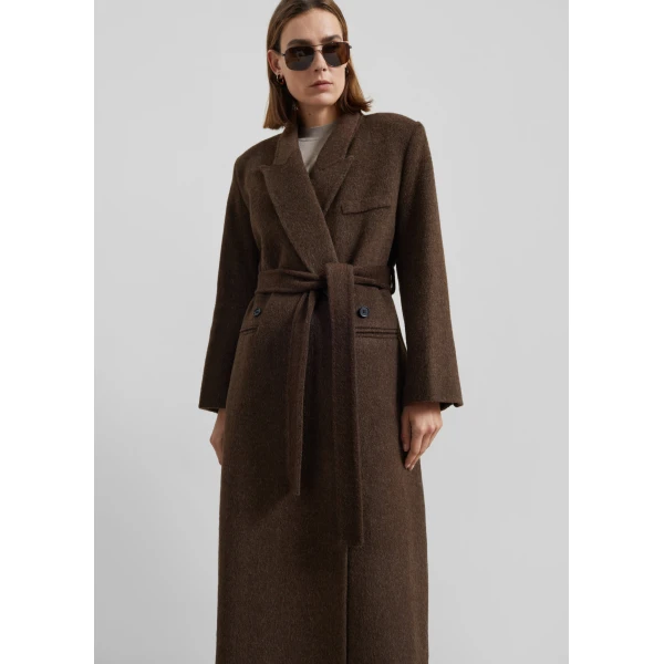 The Frankie Shop Arlene Wool Belted Coat - Brown - Oversized Minimalist Coats in Beige - Shop at Luxury Shoes 