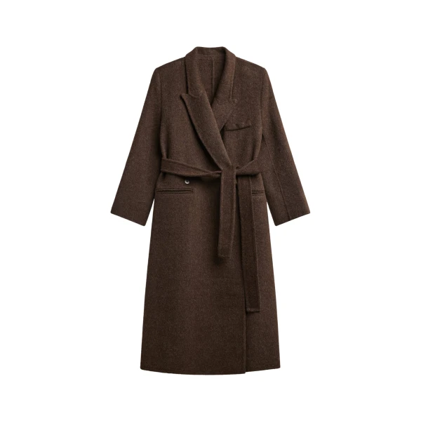 The Frankie Shop Arlene Wool Belted Coat - Brown - Oversized Minimalist Coats in Beige - Shop at Luxury Shoes 