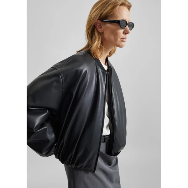 The Frankie Shop Arolla Faux Leather Draped Jacket - Black - Oversized Minimalist Jackets in Black - Shop at Luxury Shoes 