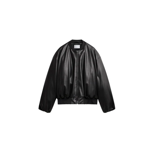 The Frankie Shop Arolla Faux Leather Draped Jacket - Black - Oversized Minimalist Jackets in Black - Shop at Luxury Shoes 