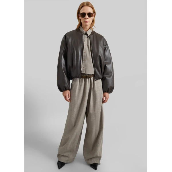 The Frankie Shop Arolla Faux Leather Draped Jacket - Brown - Oversized Minimalist Jackets in Beige - Shop at Luxury Shoes 