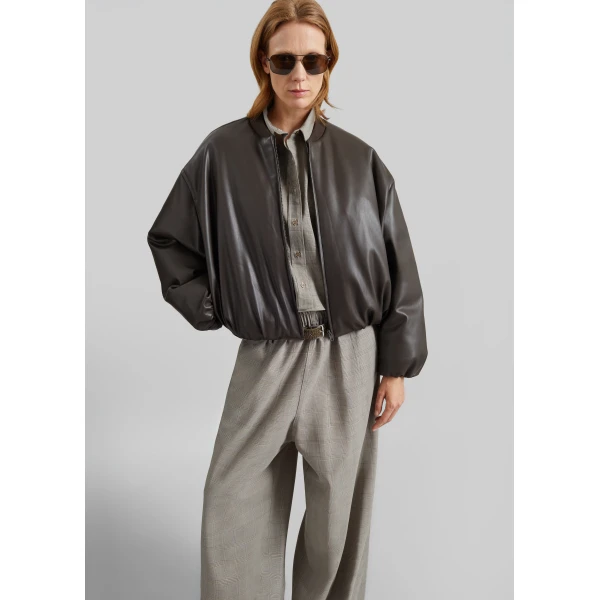 The Frankie Shop Arolla Faux Leather Draped Jacket - Brown - Oversized Minimalist Jackets in Beige - Shop at Luxury Shoes 