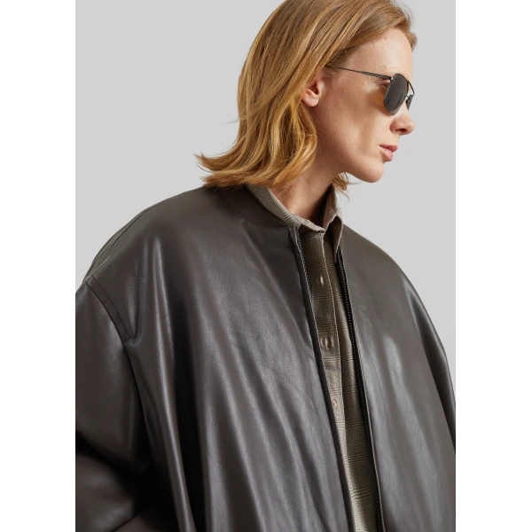 The Frankie Shop Arolla Faux Leather Draped Jacket - Brown - Oversized Minimalist Jackets in Beige - Shop at Luxury Shoes 