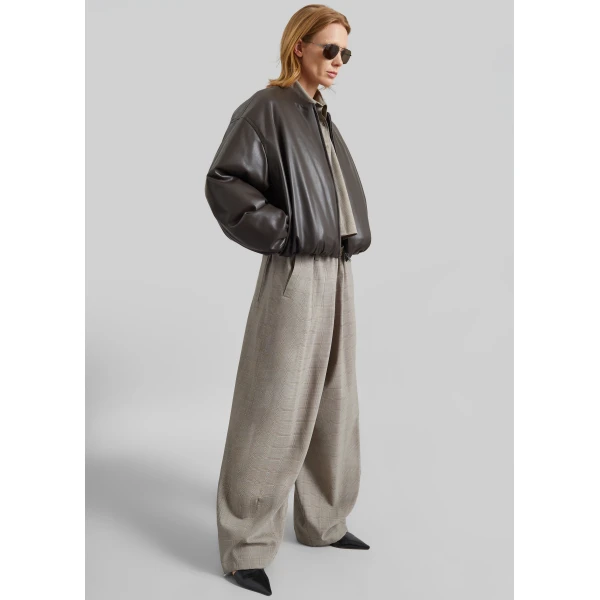 The Frankie Shop Arolla Faux Leather Draped Jacket - Brown - Oversized Minimalist Jackets in Beige - Shop at Luxury Shoes 