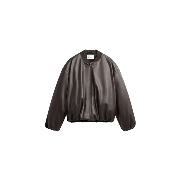 The Frankie Shop Arolla Faux Leather Draped Jacket - Brown - Oversized Minimalist Jackets in Beige - Shop at Luxury Shoes 