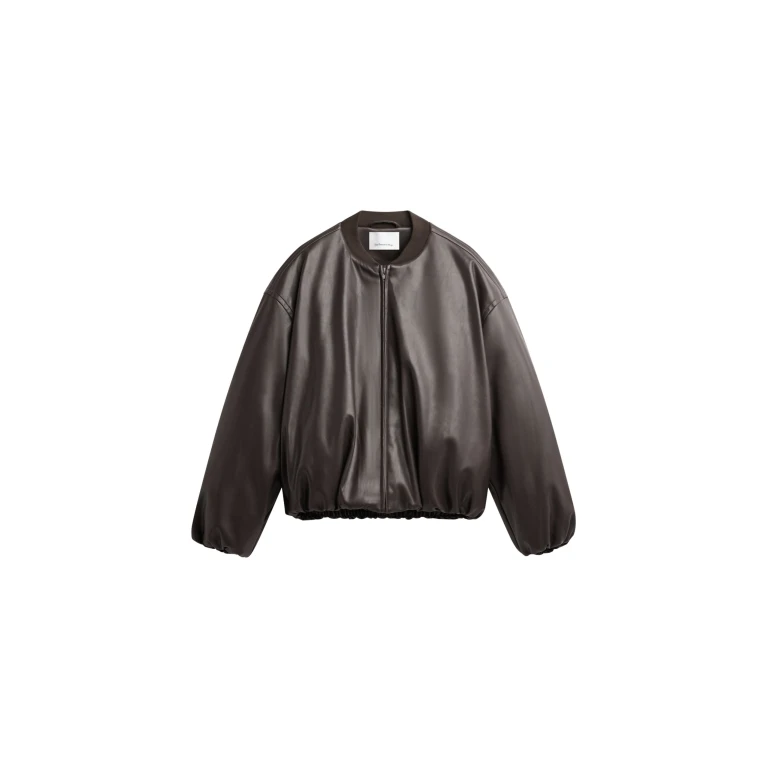 The Frankie Shop Arolla Faux Leather Draped Jacket - Brown - Oversized Minimalist Jackets in Beige - Shop at Luxury Shoes 