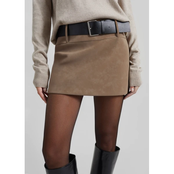 The Frankie Shop Arosa Belted Mini Skirt – Beige, view 3