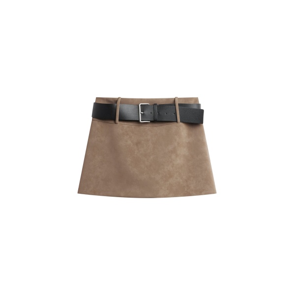 The Frankie Shop Arosa Belted Mini Skirt - Beige - Oversized Minimalist Skirts in Beige - Shop at Luxury Shoes 
