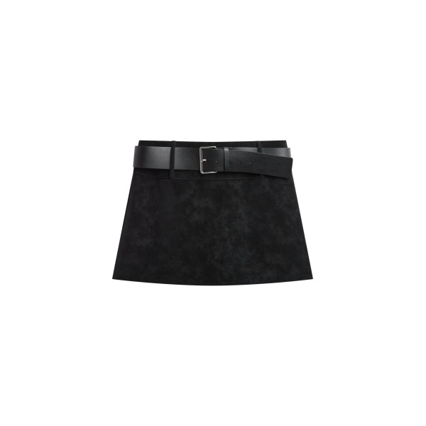 The Frankie Shop Arosa Belted Mini Skirt - Black - Oversized Minimalist Skirts in Black - Shop at Luxury Shoes 