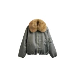 The Frankie Shop Arslev Bomber Jacket - Pale Olive - Oversized Minimalist Jackets in Green - Shop at Luxury Shoes 