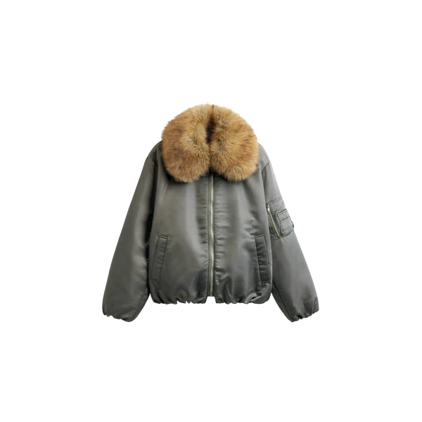 The Frankie Shop Arslev Bomber Jacket - Pale Olive - Oversized Minimalist Jackets in Green - Shop at Luxury Shoes 