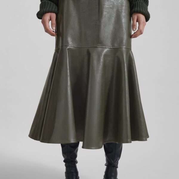 The Frankie Shop Arvika Faux Leather Mermaid Skirt – Dark Olive, view 3