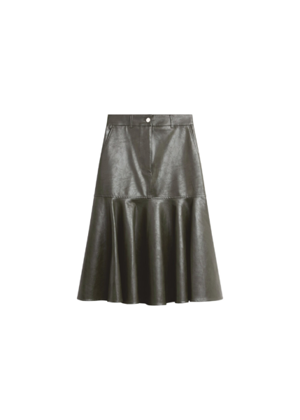 The Frankie Shop Arvika Faux Leather Mermaid Skirt - Dark Olive - Oversized Minimalist Skirts in Green - Shop at Luxury Shoes 