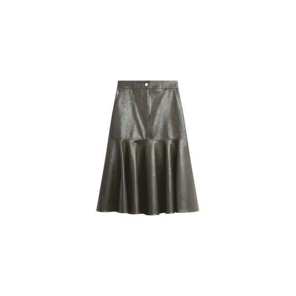 The Frankie Shop Arvika Faux Leather Mermaid Skirt - Dark Olive - Oversized Minimalist Skirts in Green - Shop at Luxury Shoes 