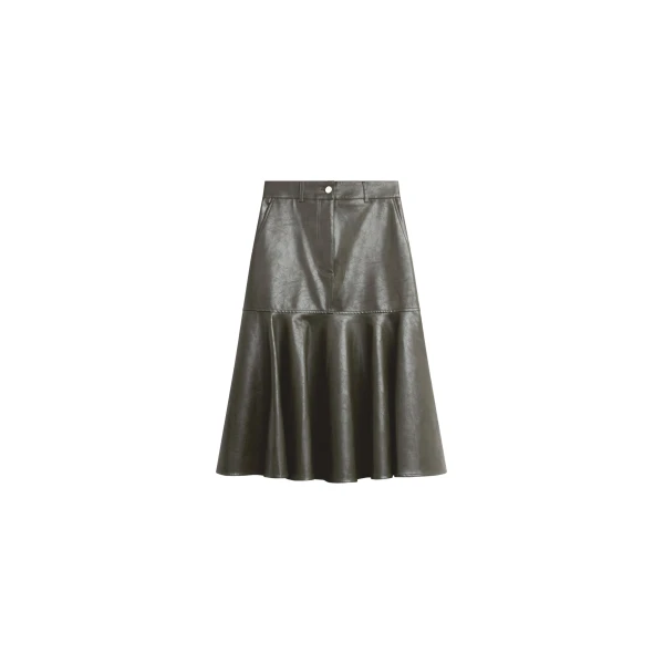 The Frankie Shop Arvika Faux Leather Mermaid Skirt - Dark Olive - Oversized Minimalist Skirts in Green - Shop at Luxury Shoes 
