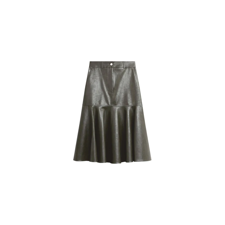 The Frankie Shop Arvika Faux Leather Mermaid Skirt - Dark Olive - Oversized Minimalist Skirts in Green - Shop at Luxury Shoes 