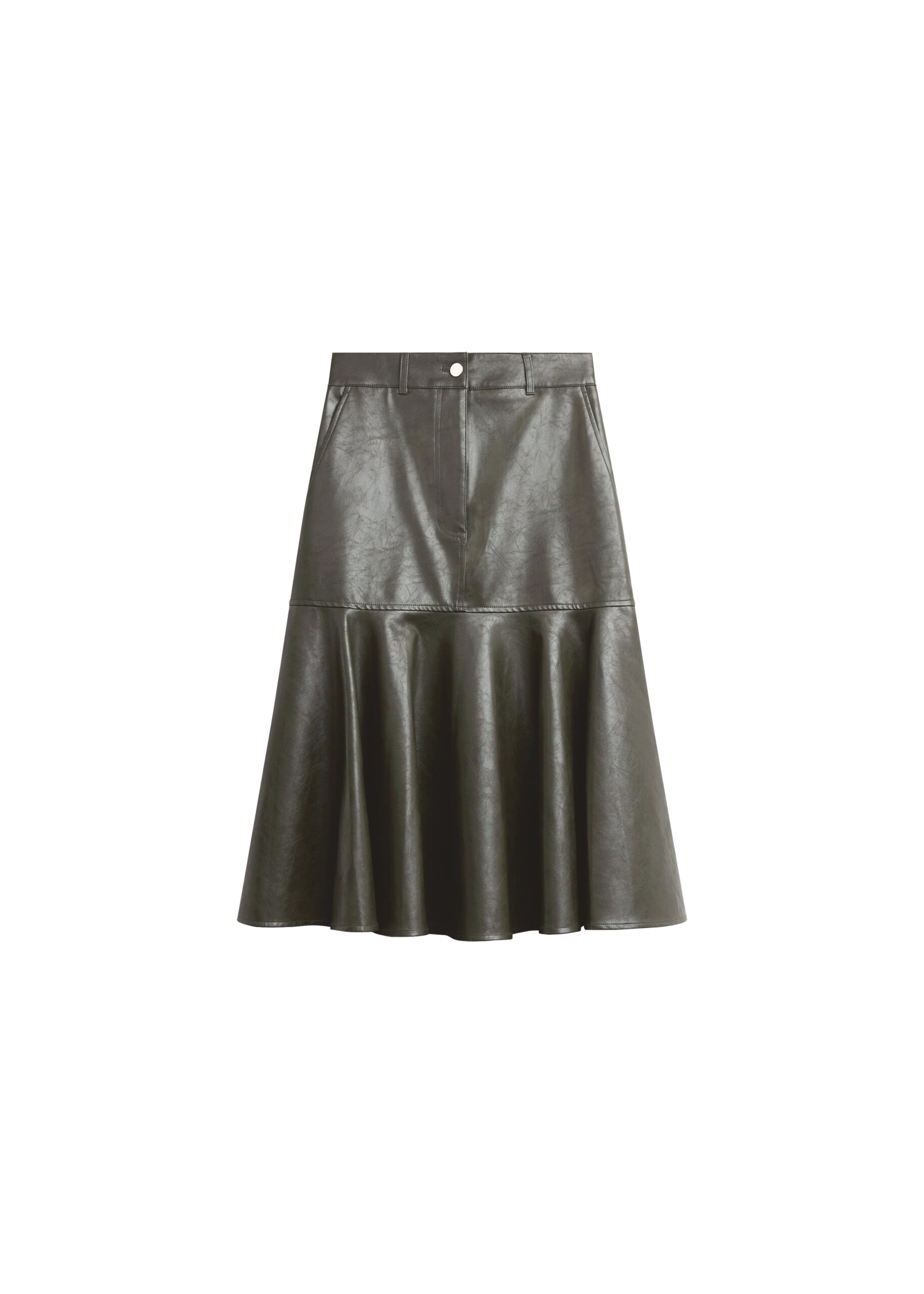 The Frankie Shop Arvika Faux Leather Mermaid Skirt - Dark Olive - Oversized Minimalist Skirts in Green - Shop at Luxury Shoes 