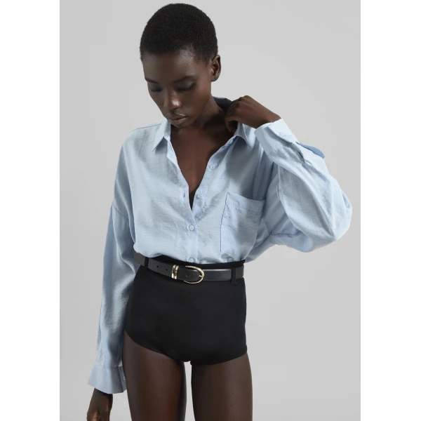 The Frankie Shop Ascain Fluid Shirt - Sky Blue - Oversized Minimalist Tops in Blue - Shop at Luxury Shoes 