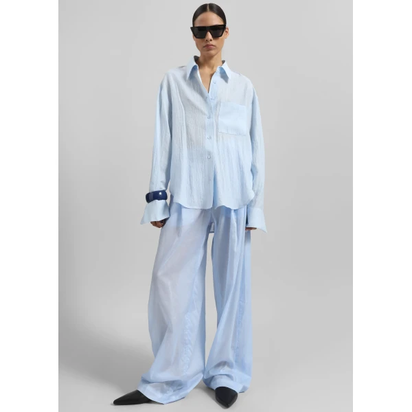 The Frankie Shop Ascain Fluid Shirt - Sky Blue - Oversized Minimalist Tops in Blue - Shop at Luxury Shoes 