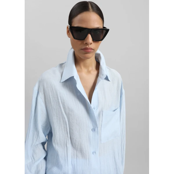 The Frankie Shop Ascain Fluid Shirt - Sky Blue - Oversized Minimalist Tops in Blue - Shop at Luxury Shoes 
