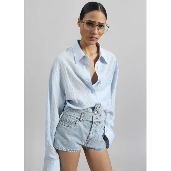 The Frankie Shop Ascain Fluid Shirt - Sky Blue - Oversized Minimalist Tops in Blue - Shop at Luxury Shoes 