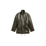 The Frankie Shop Ascona Faux Leather Jacket - Dark Olive - Oversized Minimalist Jackets in Green - Shop at Luxury Shoes 